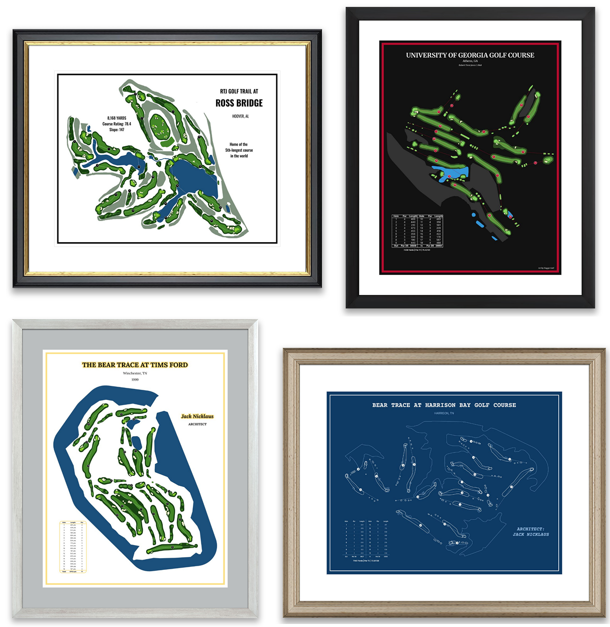 Framed Golf Course Architectural Routing Print and Clubhouse Award